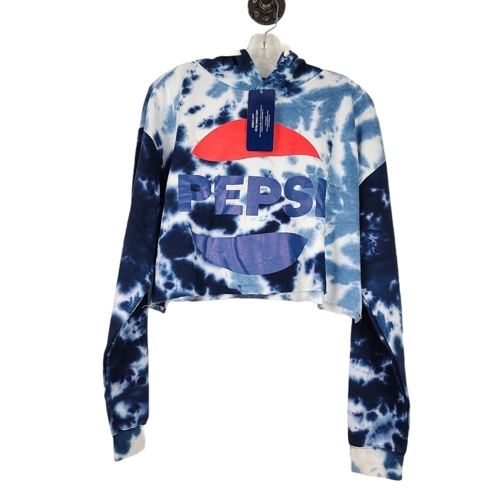 NWT Pepsi Blue Tie Dye Crop‎ Hoodie Sz Large